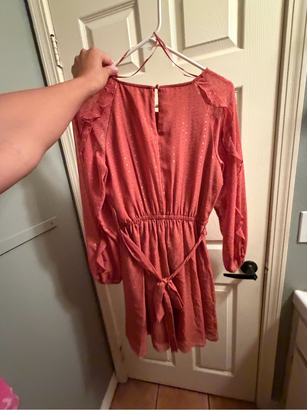 Rust Ruffle Long-Sleeve Dress - Picture 3 of 3
